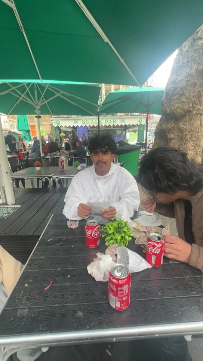 Lunch under green umbrellas